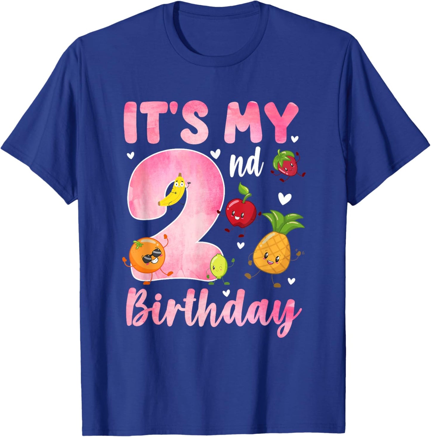 2 Year Old Girl It's My 2nd Birthday Dancing Fruit Theme T-Shirt - T-Shirt | Royal