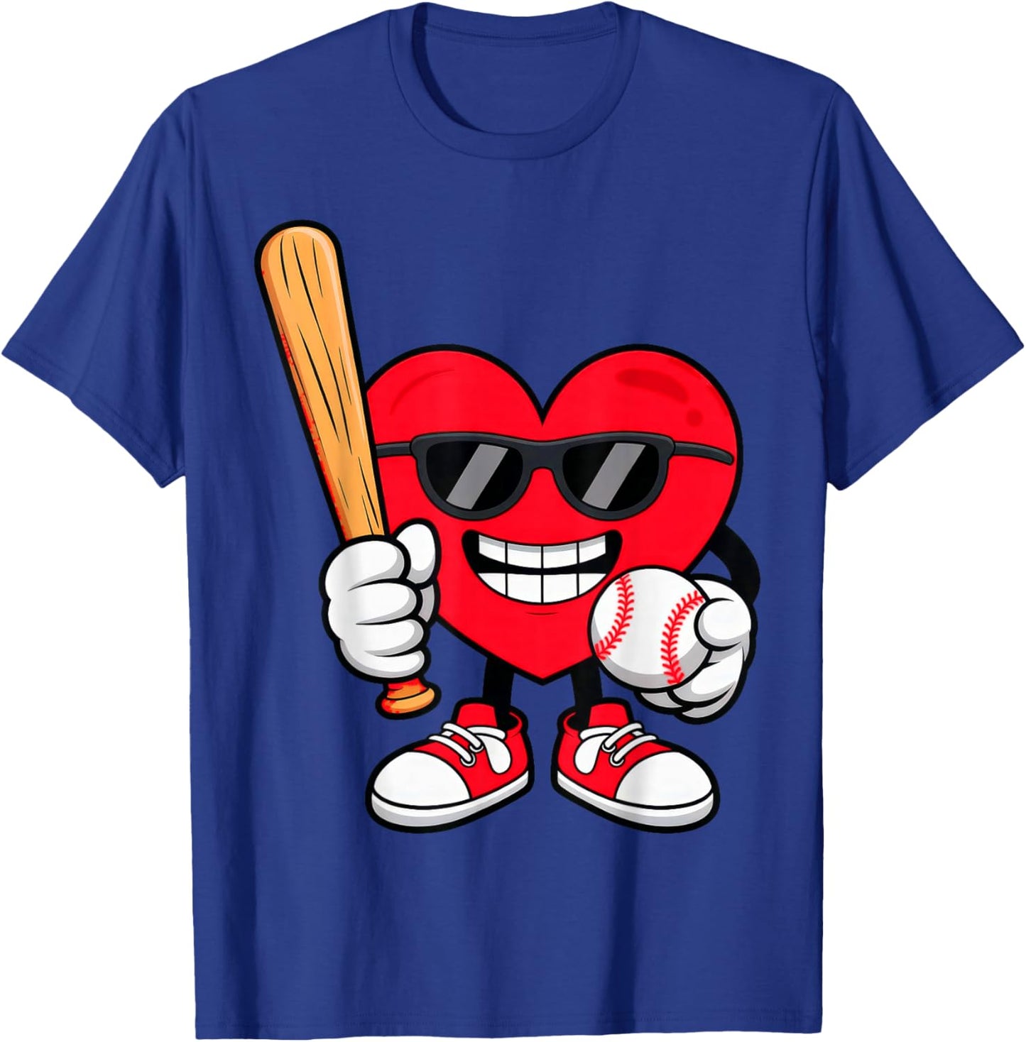 Heart Playing Baseball Valentines Day T-Shirt - T-Shirt | Royal