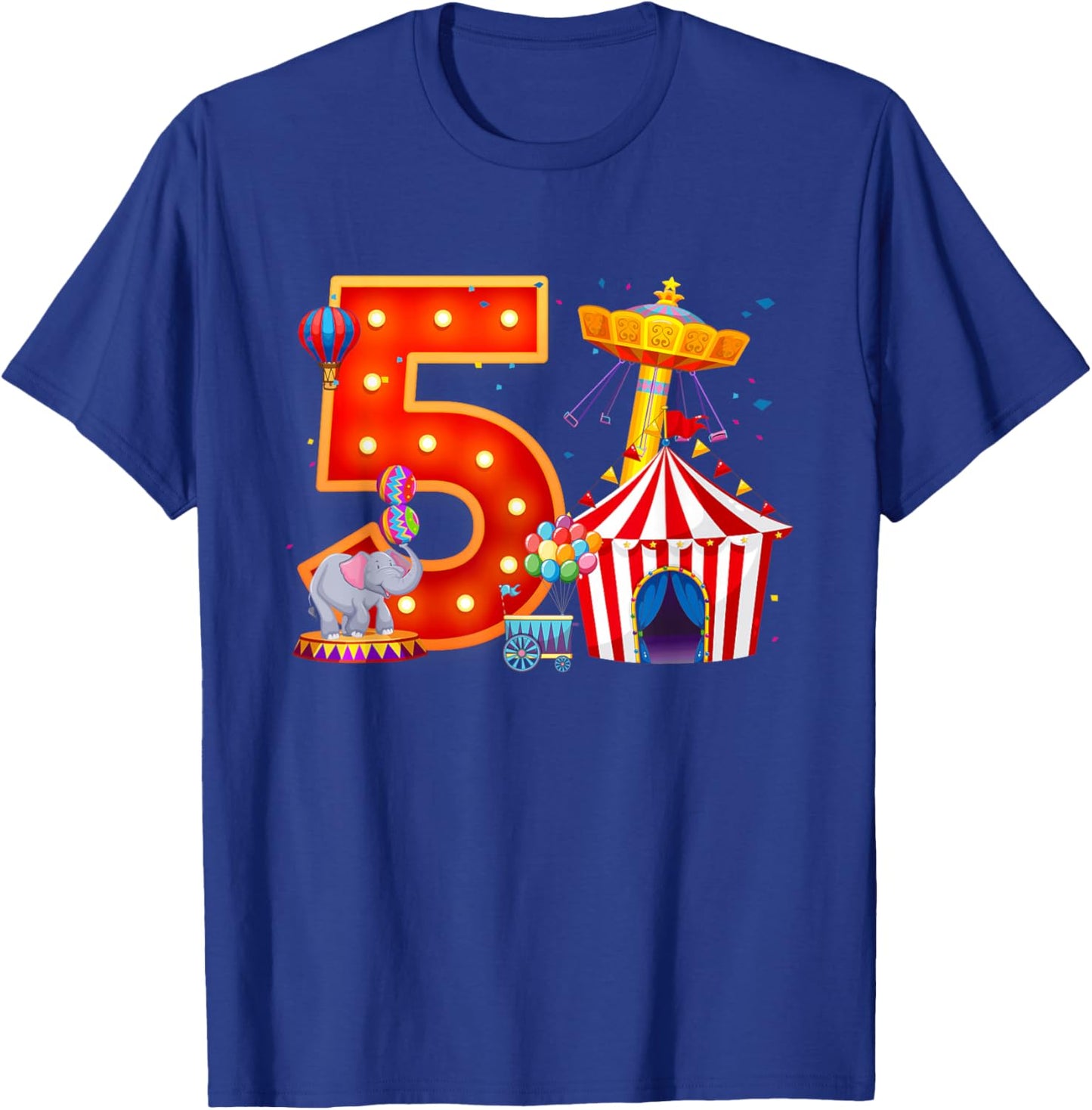 5 Year Old Birthday Kid 5th Birthday Carnival Circus Party T-Shirt - T-Shirt | Royal