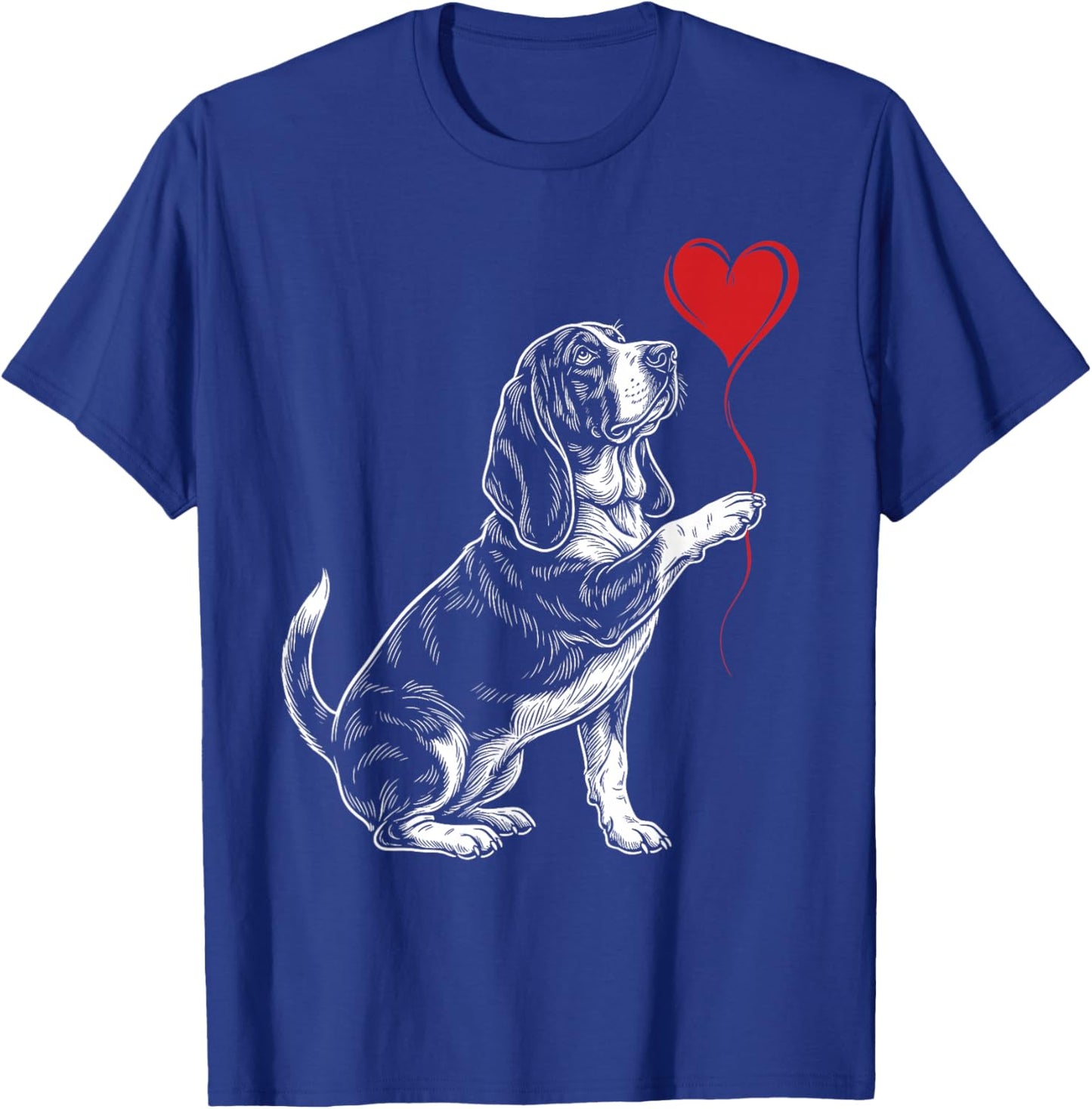 Basset Hound Lover Dog Art Holding Heart Valentines T-Shirt - T-Shirt | Royal