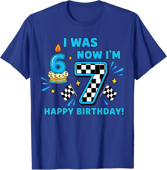 7 Years Old Birthday Checkered I was 6 Now I'm 7 Birthday T-Shirt - T-Shirt | Royal