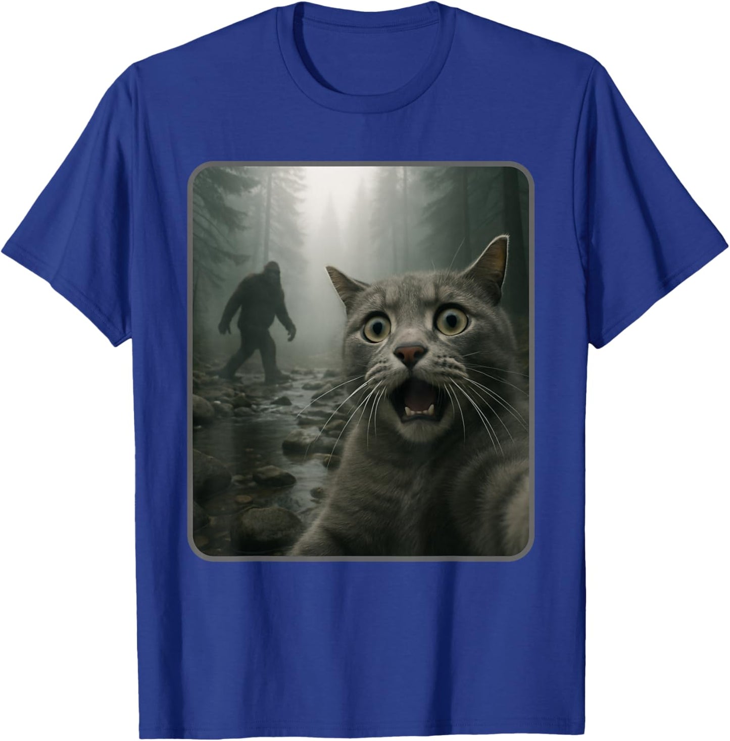 Funny Cat Selfie with Bigfoot Meme T-Shirt - T-Shirt | Royal