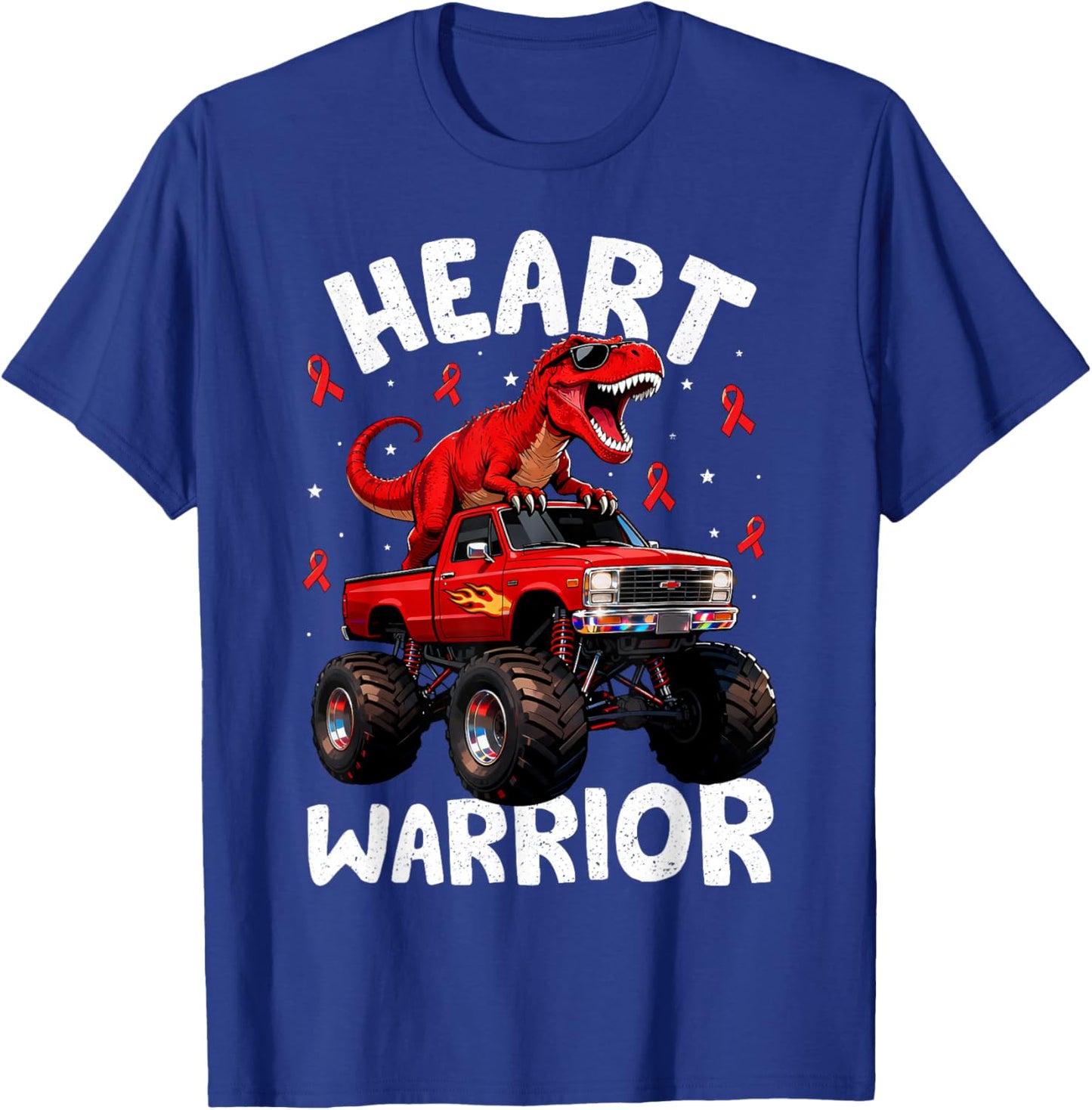 Dino Trex Boys Toddler Heart Warrior Heart Disease Awareness T-Shirt - T-Shirt | Royal