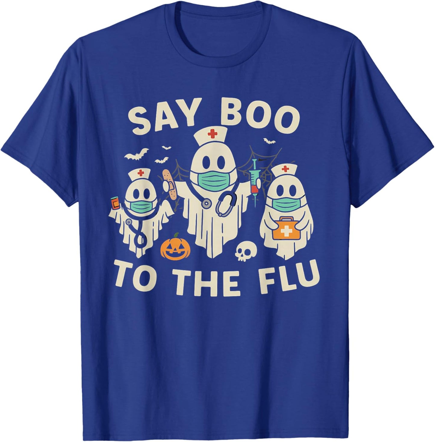 Nurse Halloween Ghost Crew Vaccine Say Boo to The flu T-Shirt - T-Shirt | Royal