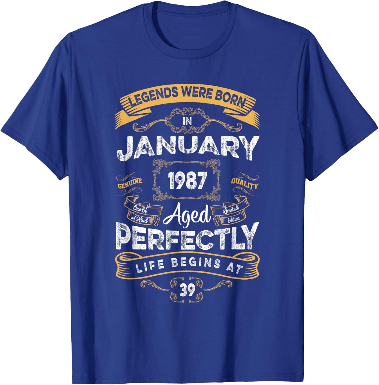 Vintage 39th Birthday Legends were Born in January 1987 T-Shirt - T-Shirt | Royal