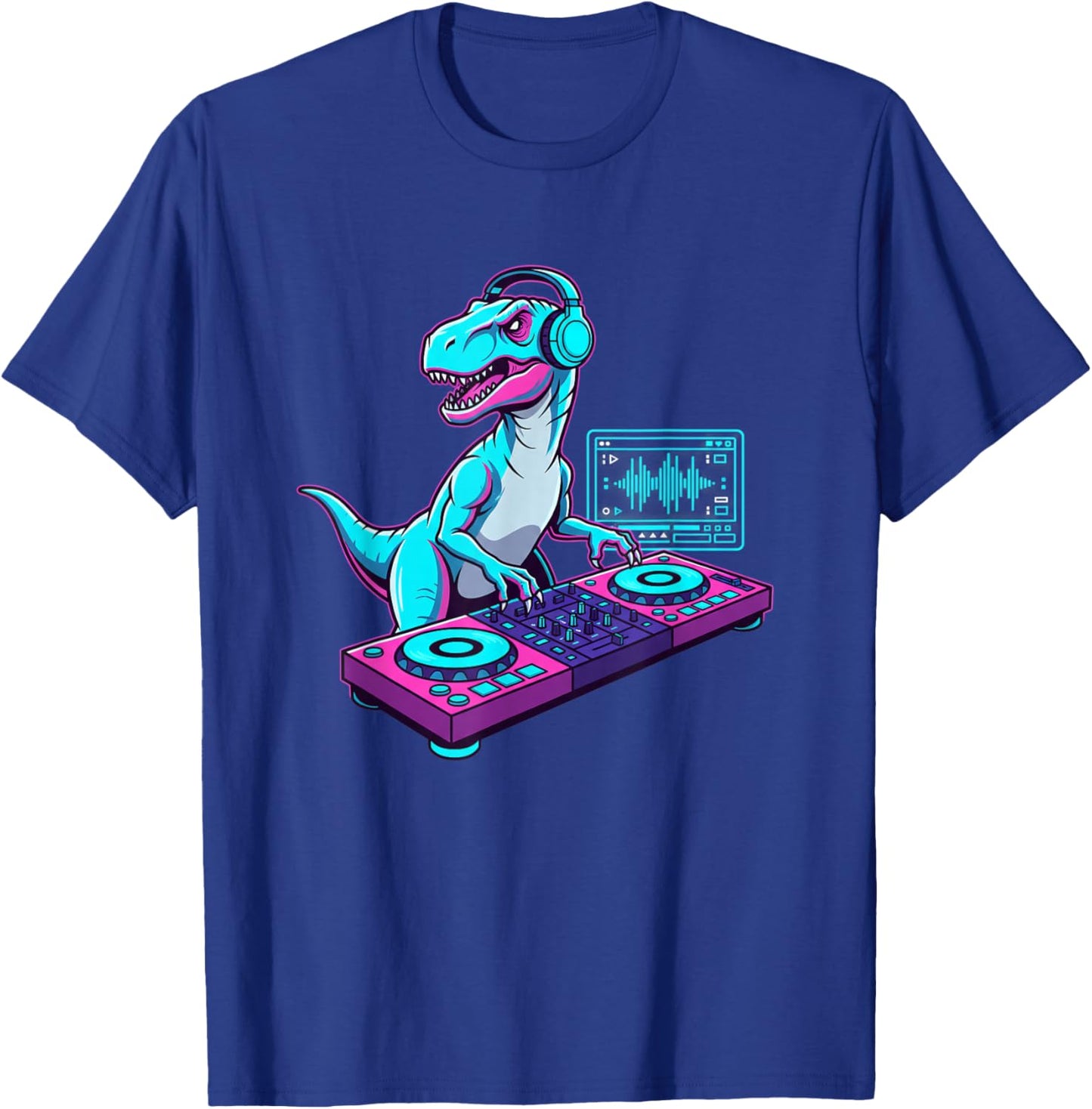 Mythical & Prehistoric DJ Dinosaur Raptor Turntable DJ T-Shirt - T-Shirt | Royal