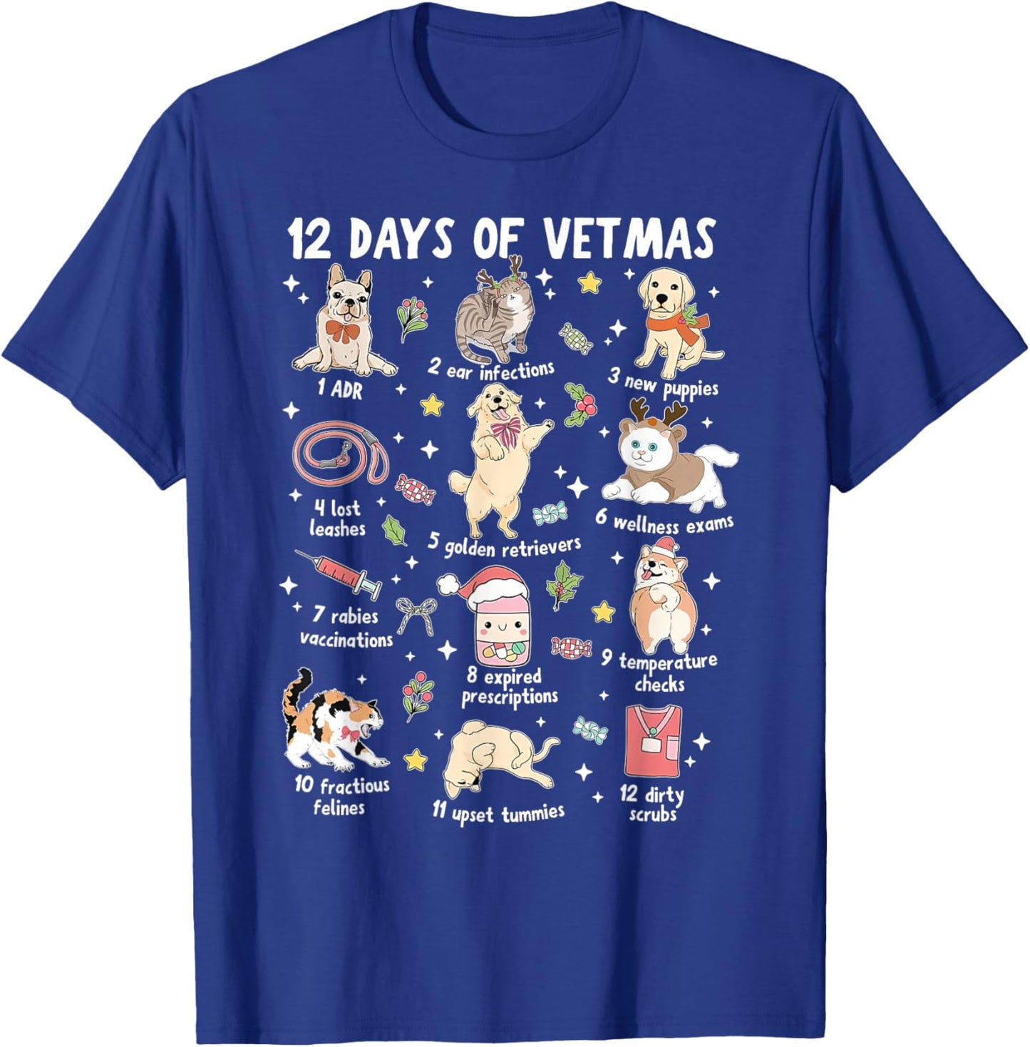 12 Days of Vermas Christmas Veterinary Medicine Vet Tech T-Shirt - T-Shirt | Royal