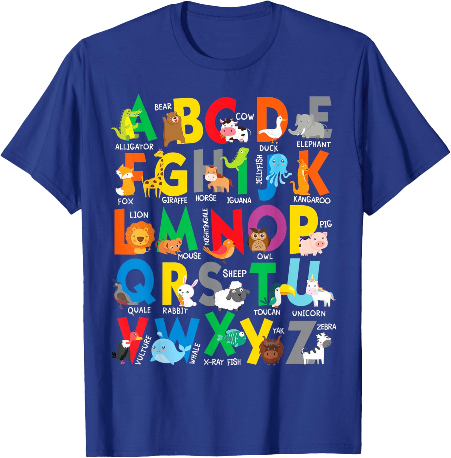 Zoo Animal Alphabet ABCs Learning Letters Boys Girls T-Shirt - T-Shirt | Royal