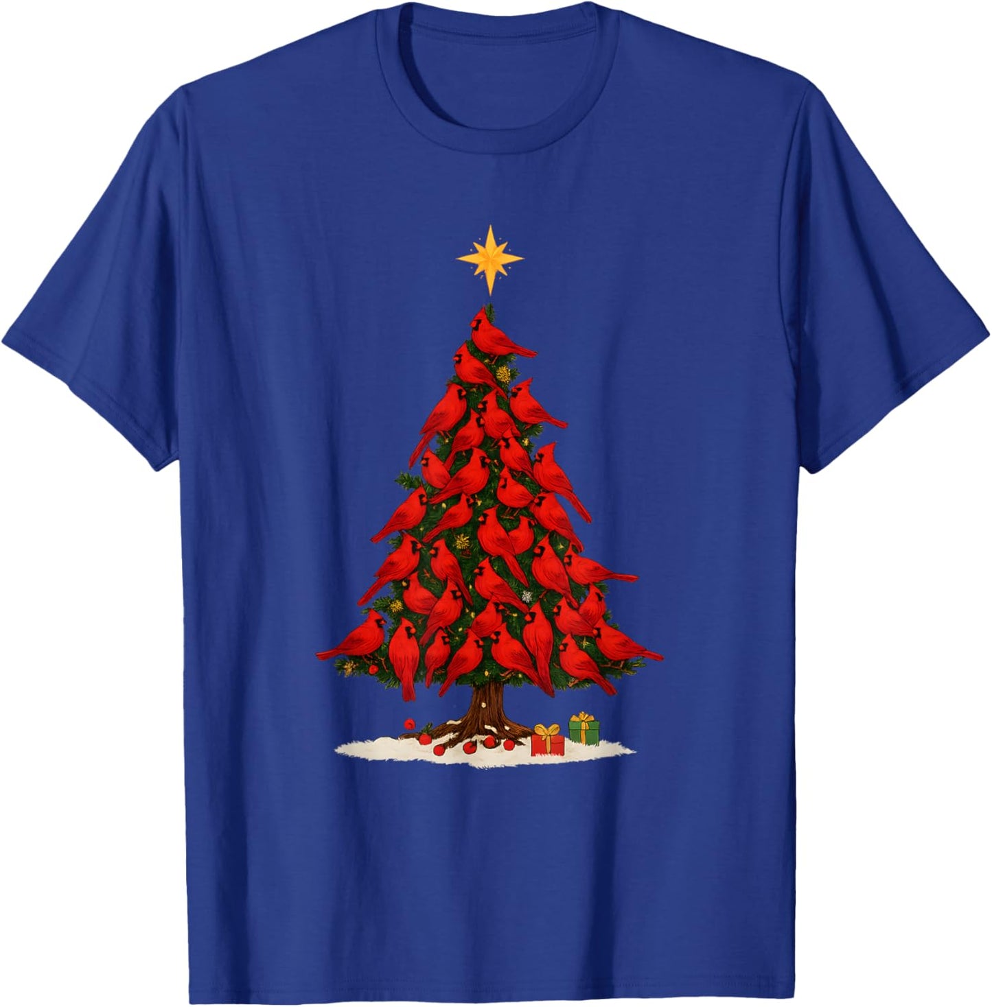 Santa Cardinal Bird Christmas Tree Christmas Lights Lover T-Shirt - T-Shirt | Royal