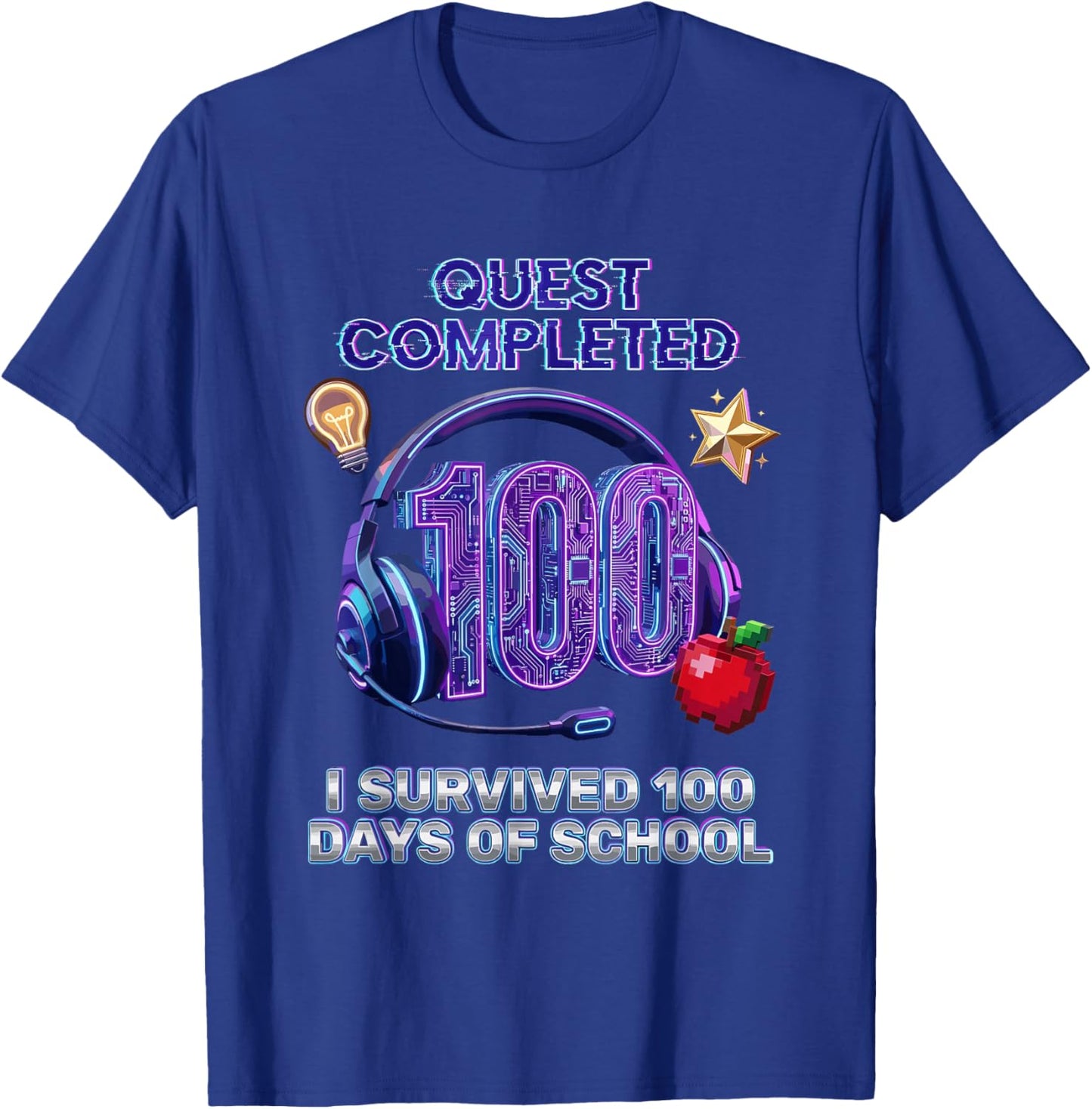 100th Days of School Cool Gaming Quest Completed Gamer Aura T-Shirt - T-Shirt | Royal