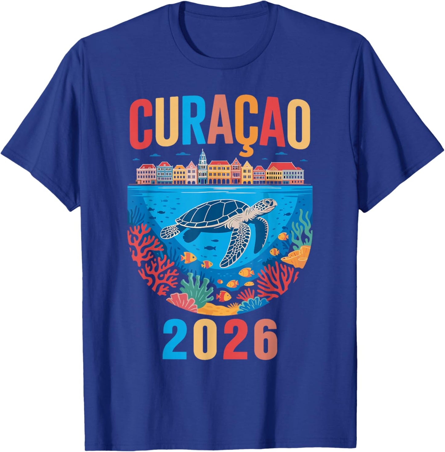 Retro Curacao Sea Turtle Caribbean Tropical Island Vacation T-Shirt - T-Shirt | Royal