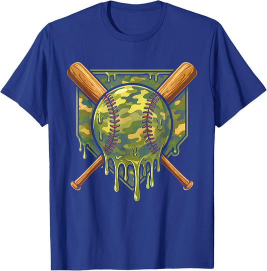 Baseball Drip for Boys Ice Cream Dripping Boys Baseball Camo T-Shirt - T-Shirt | Royal
