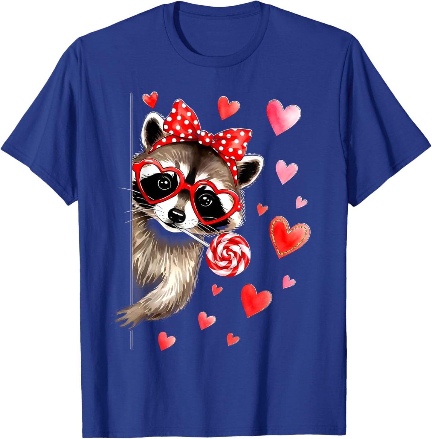 Cute Lollipop Raccoon Valentines Red Hearts Men Women Kid T-Shirt - T-Shirt | Royal