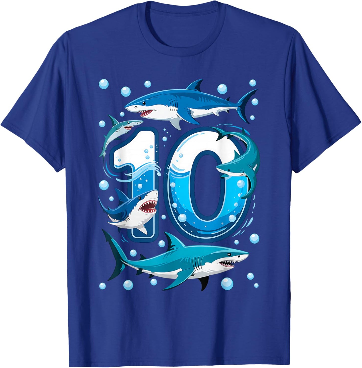 10th Birthday Boys 10 Years Old Ocean Shark B-Day T-Shirt - T-Shirt | Royal