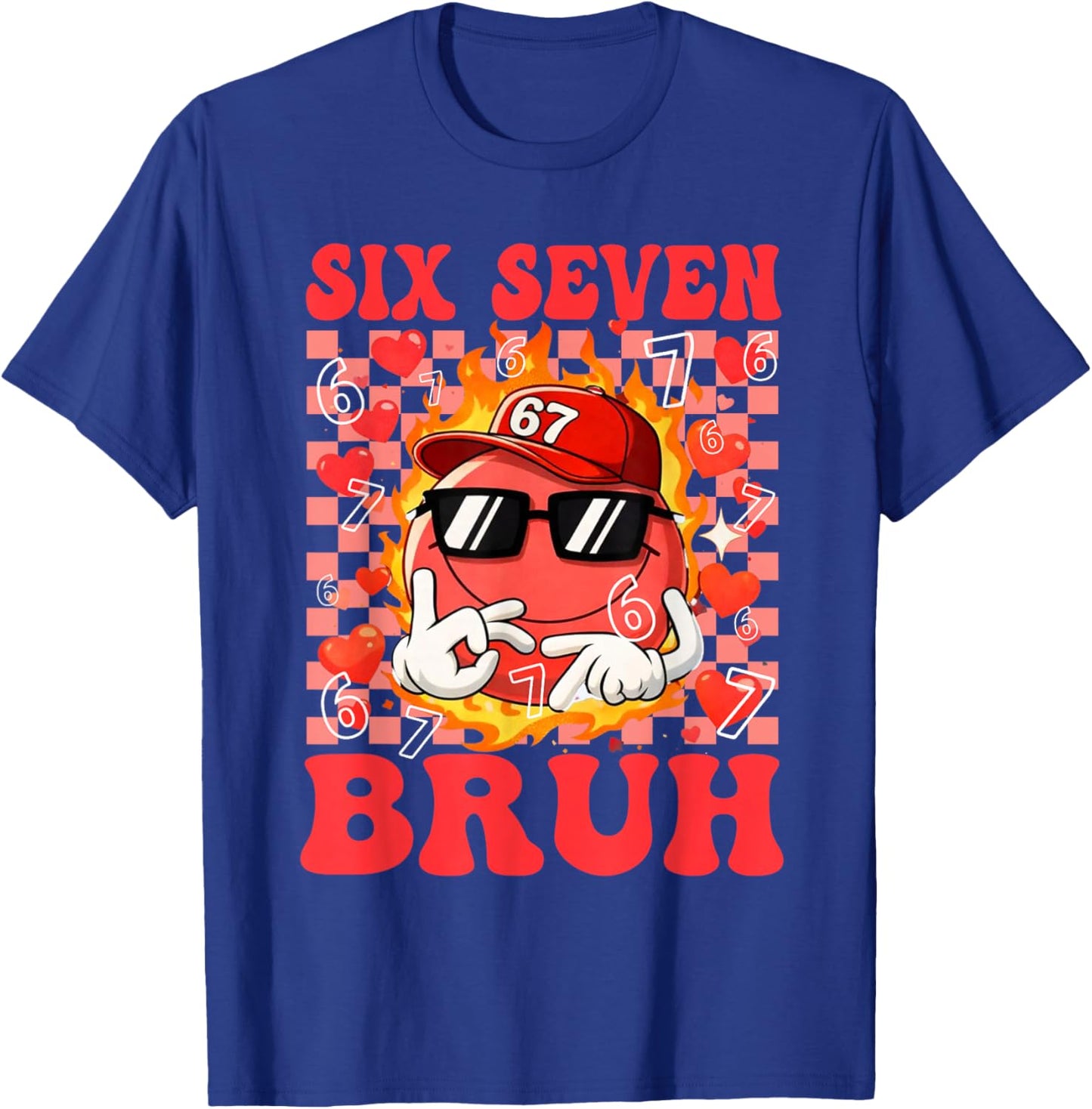 Funny Six Seven 67 6 7 Meme Heart Valentines Bro Kids Boys T-Shirt - T-Shirt | Royal