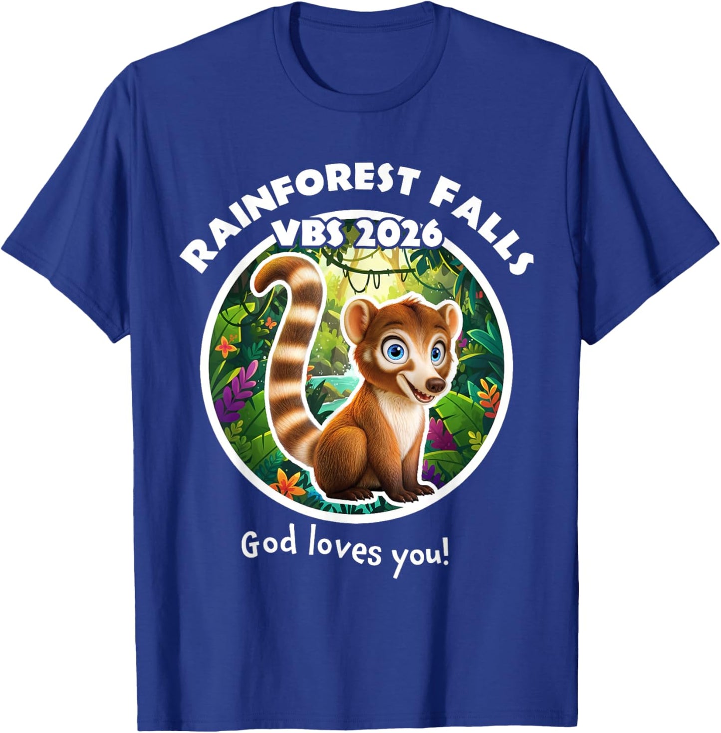 Rainforest Falls VBS 2026 Lemur Jesus Faith Bible Verse Kids T-Shirt - T-Shirt | Royal
