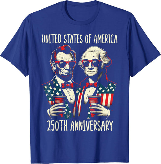 United States America 250th Anniversary Lincoln Washington T-Shirt - T-Shirt | Royal