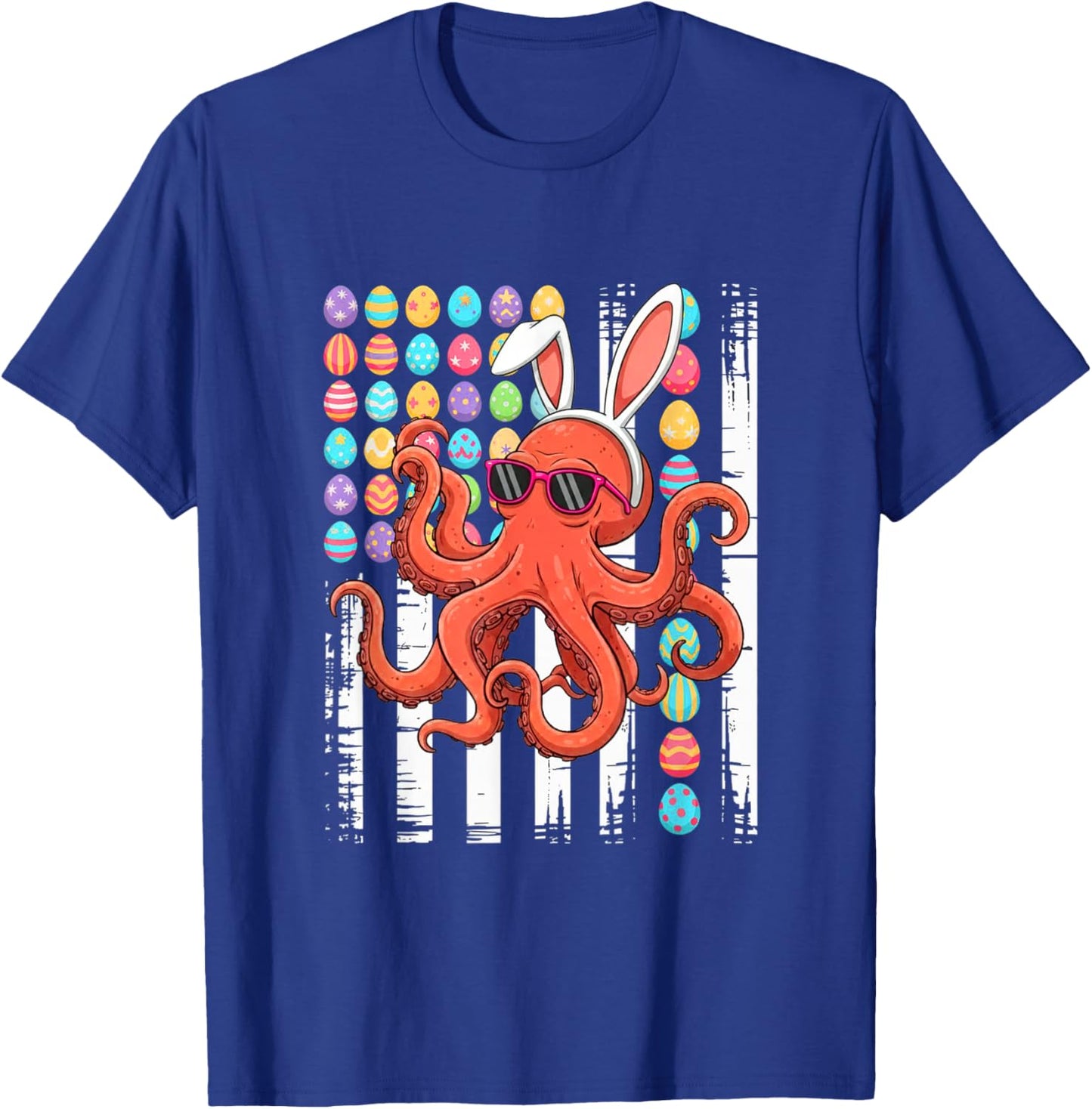 US Flag Easter Chocolate Eggs Bunny Octopus Lover Kids T-Shirt - T-Shirt | Royal