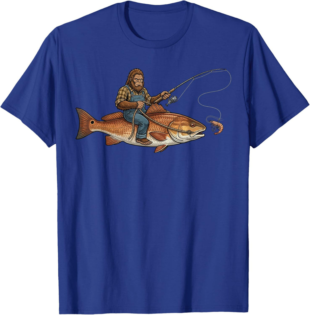 Redfish Fishing Bigfoot Riding Fisherman Funny Angler T-Shirt - T-Shirt | Royal