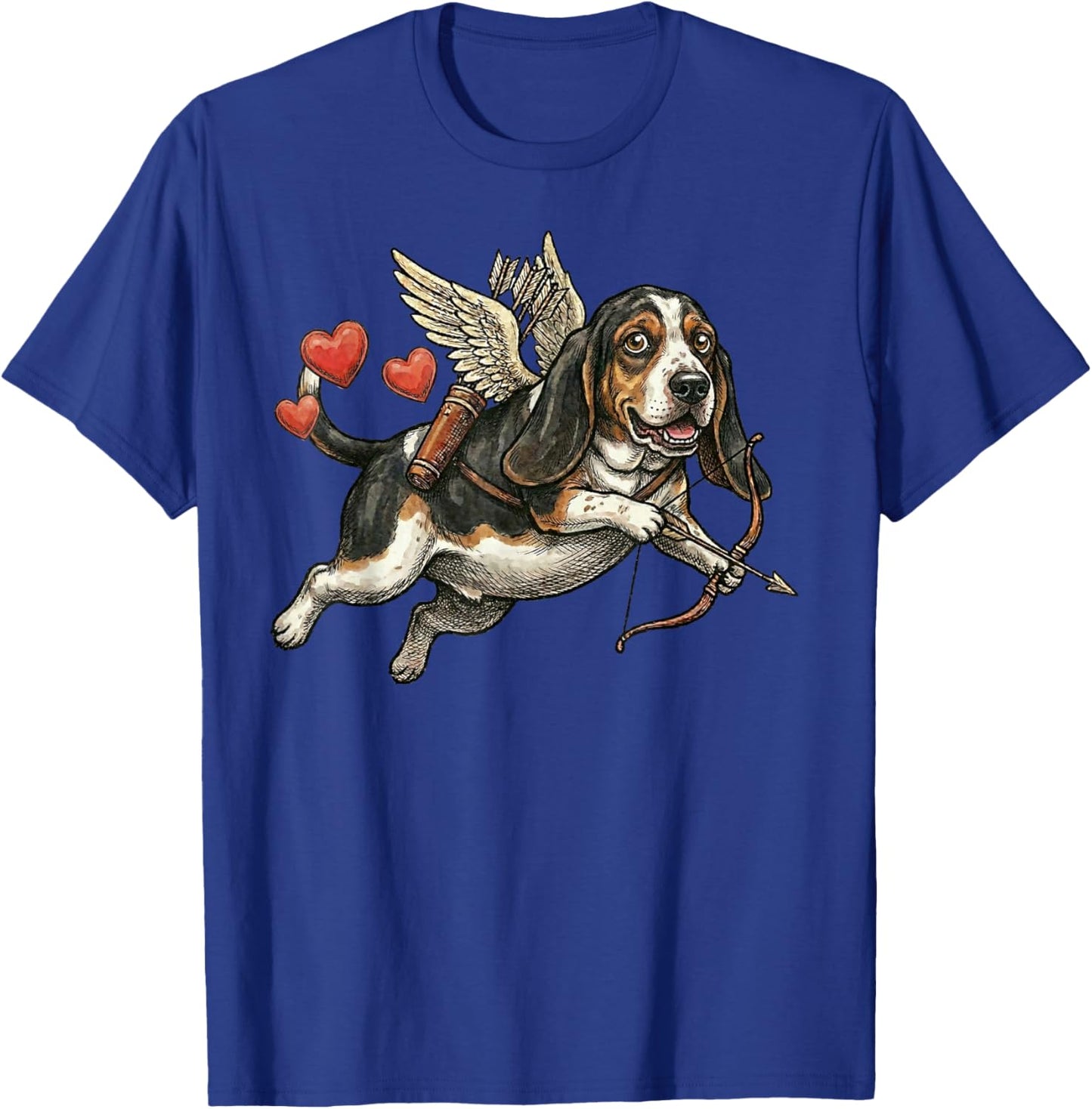 Basset Hound Dog Angel Flying Love Hearts Valentine T-Shirt - T-Shirt | Royal