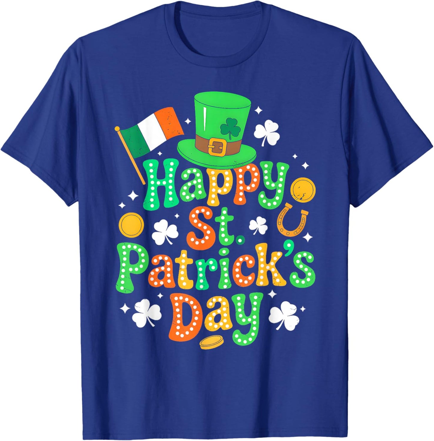 Happy St Patricks Day Irish Shamrock Lucky Girl Women Groovy T-Shirt - T-Shirt | Royal
