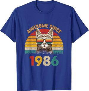 40th Birthday Cat 40 Year Old Vintage Awesome Since 1986 T-Shirt - T-Shirt | Royal