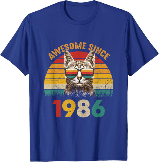 40th Birthday Cat 40 Year Old Vintage Awesome Since 1986 T-Shirt - T-Shirt | Royal
