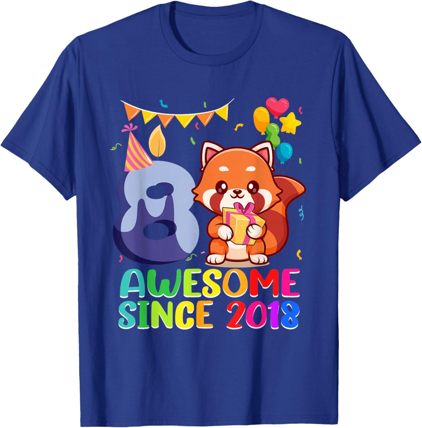 8th Birthday Red Panda Awesome Since 2018 8 Year Old T-Shirt - T-Shirt | Royal