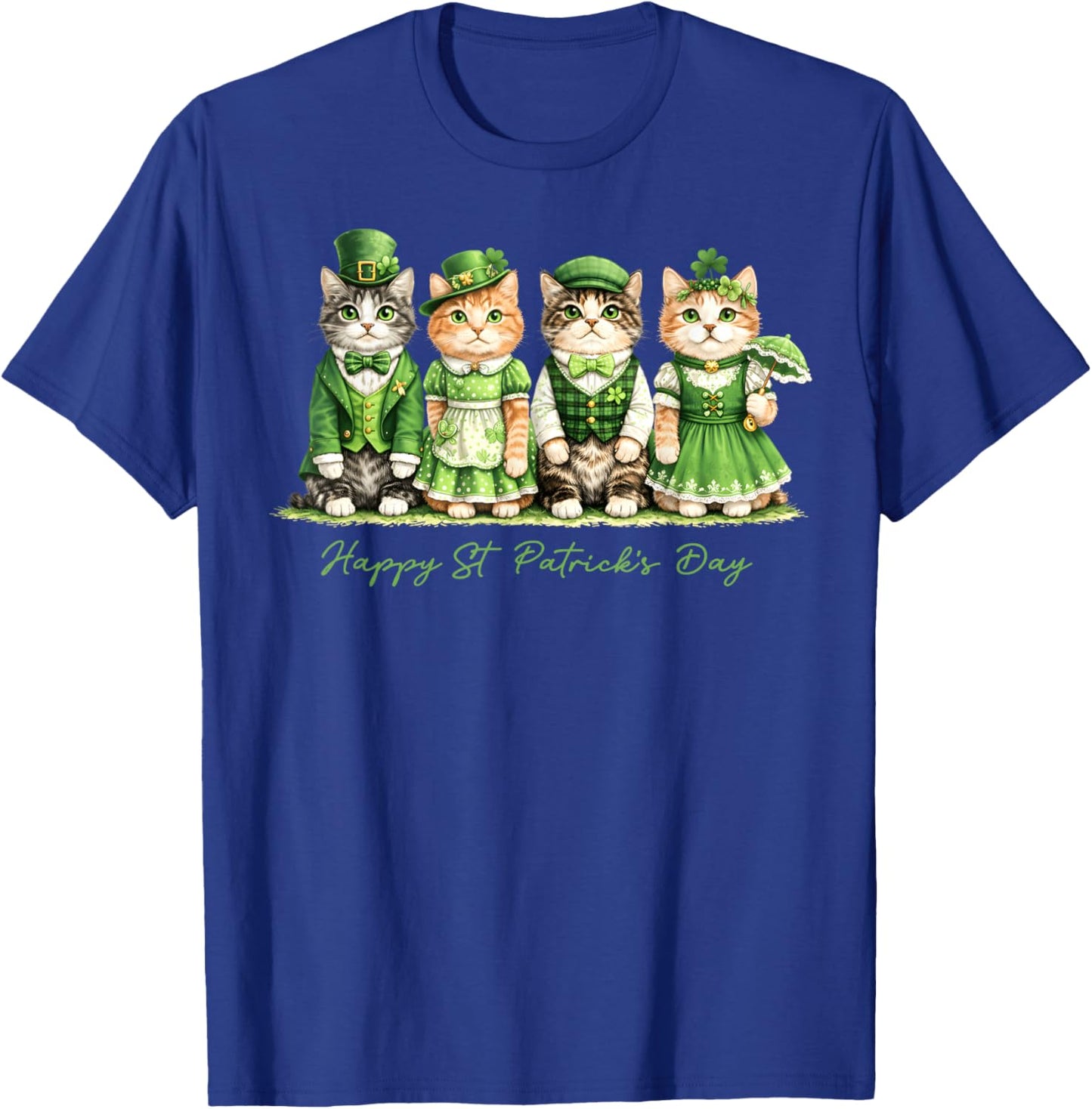 Happy St Patricks Day Cats Saint Catricks Men Women Kid T-Shirt - T-Shirt | Royal