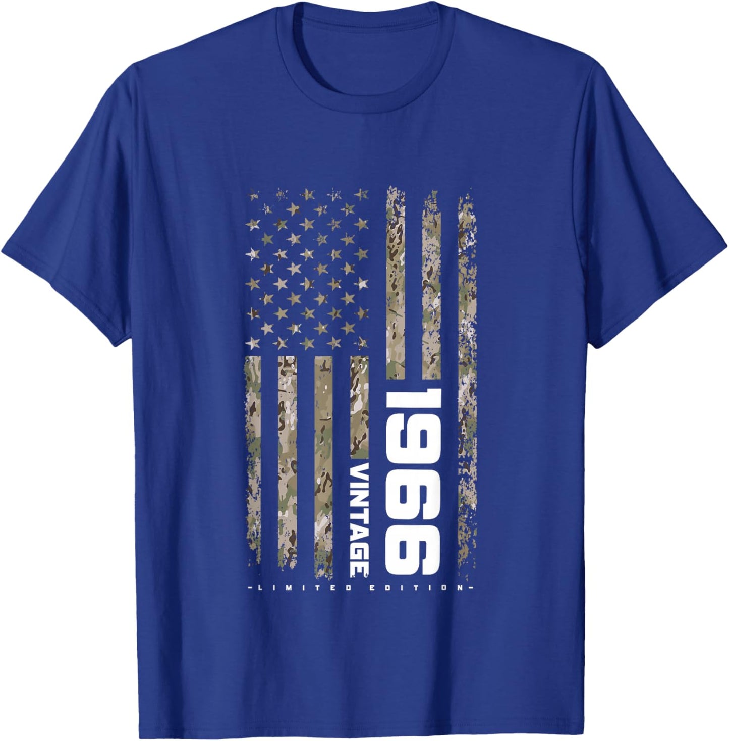 Vintage 1966 Tactical Camouflage American Flag 60th Birthday T-Shirt - T-Shirt | Royal