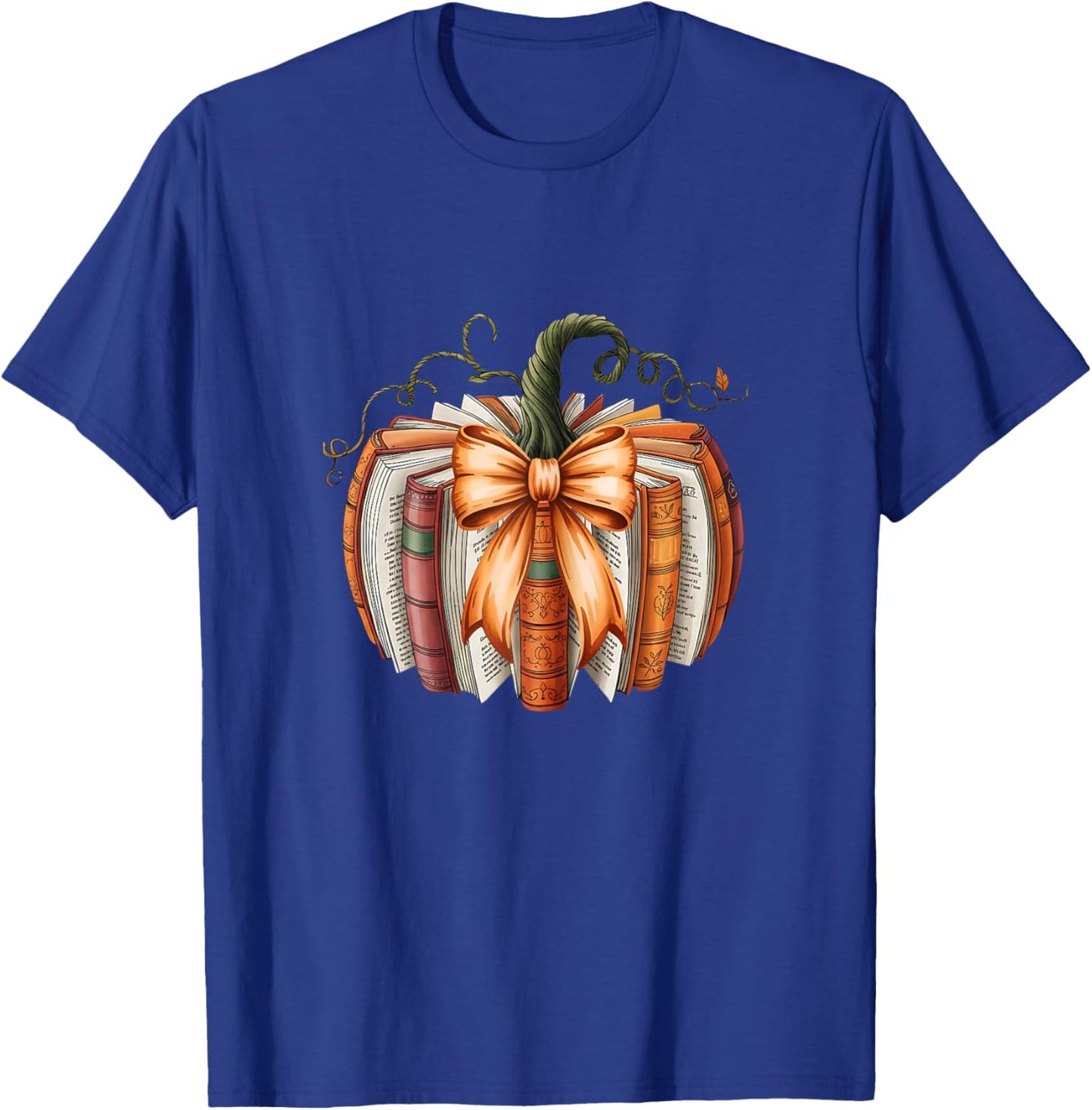 Vintage Bow Book Pumpkin Autumn Fall Librarians Girls T-Shirt - T-Shirt | Royal