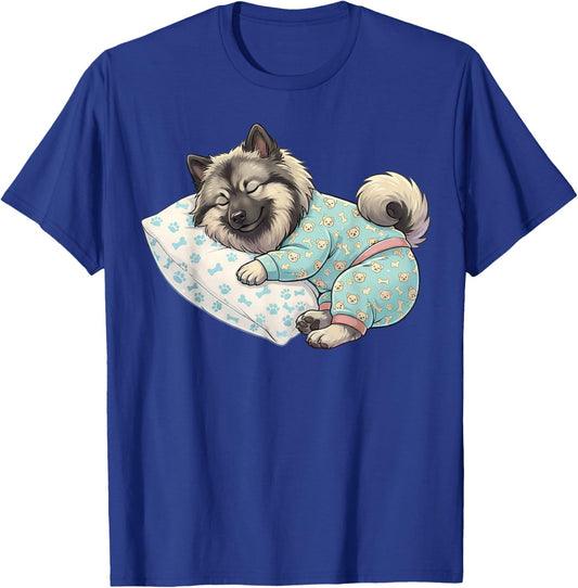 Cute Keeshond Dog Sleeping in Pajamas Bedtime Art T-Shirt - T-Shirt | Royal