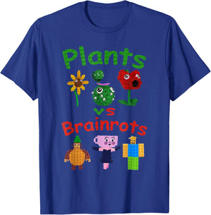 Plants Vs Brainrots Funny Gamer Kids Boys Girls T-Shirt - T-Shirt | Royal
