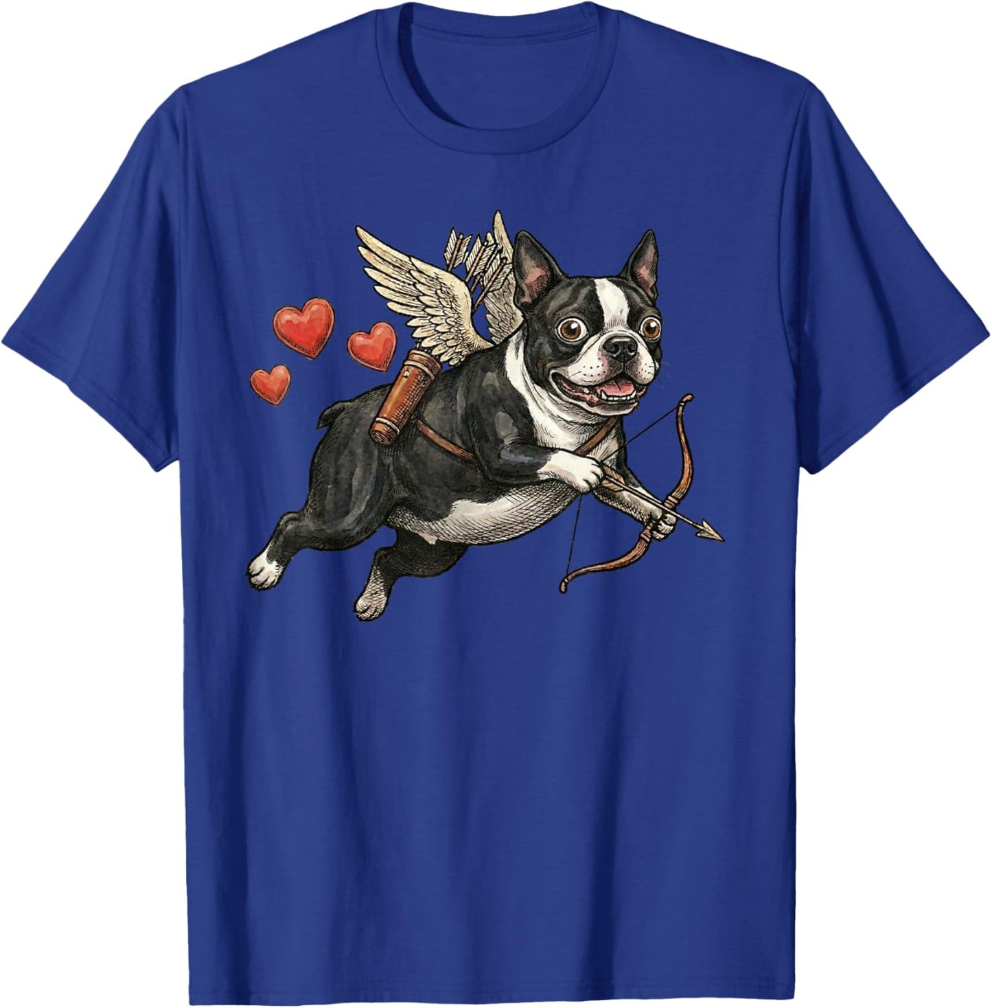 Boston Terrier Cupid Dog Valentine Love Hearts Bow Arrow T-Shirt - T-Shirt | Royal