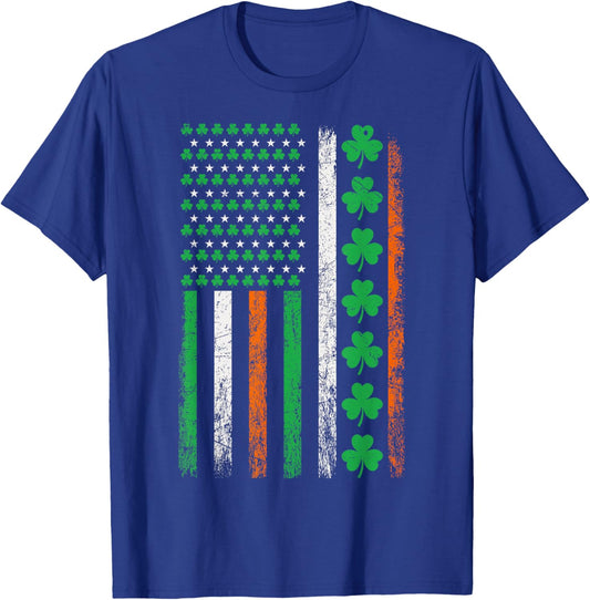 American Flag St Patricks Day Vintage Irish Lucky Shamrocks T-Shirt - T-Shirt | Royal