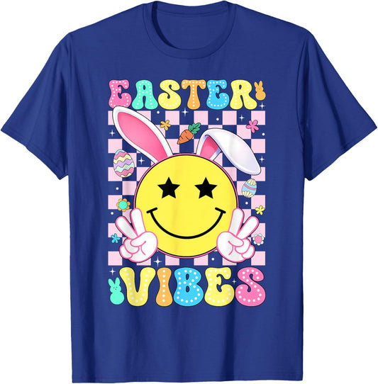 Easter Vibes Retro Groovy Bunny Rabbit Ears Women Girl Kid T-Shirt - T-Shirt | Royal