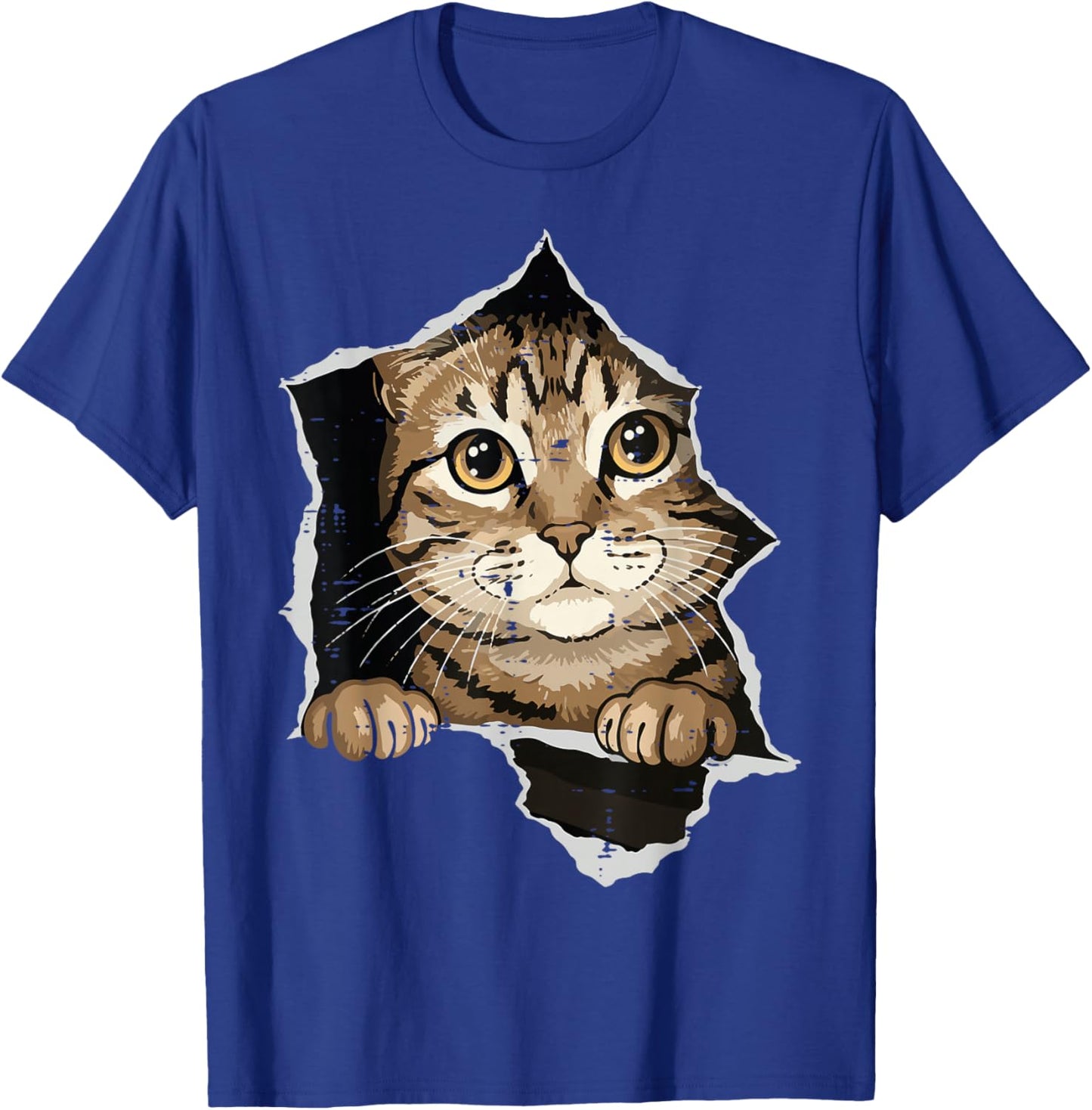 Cat Peeking Torn Paper Cute Kitten Kitty Women Girls Kids T-Shirt - T-Shirt | Royal