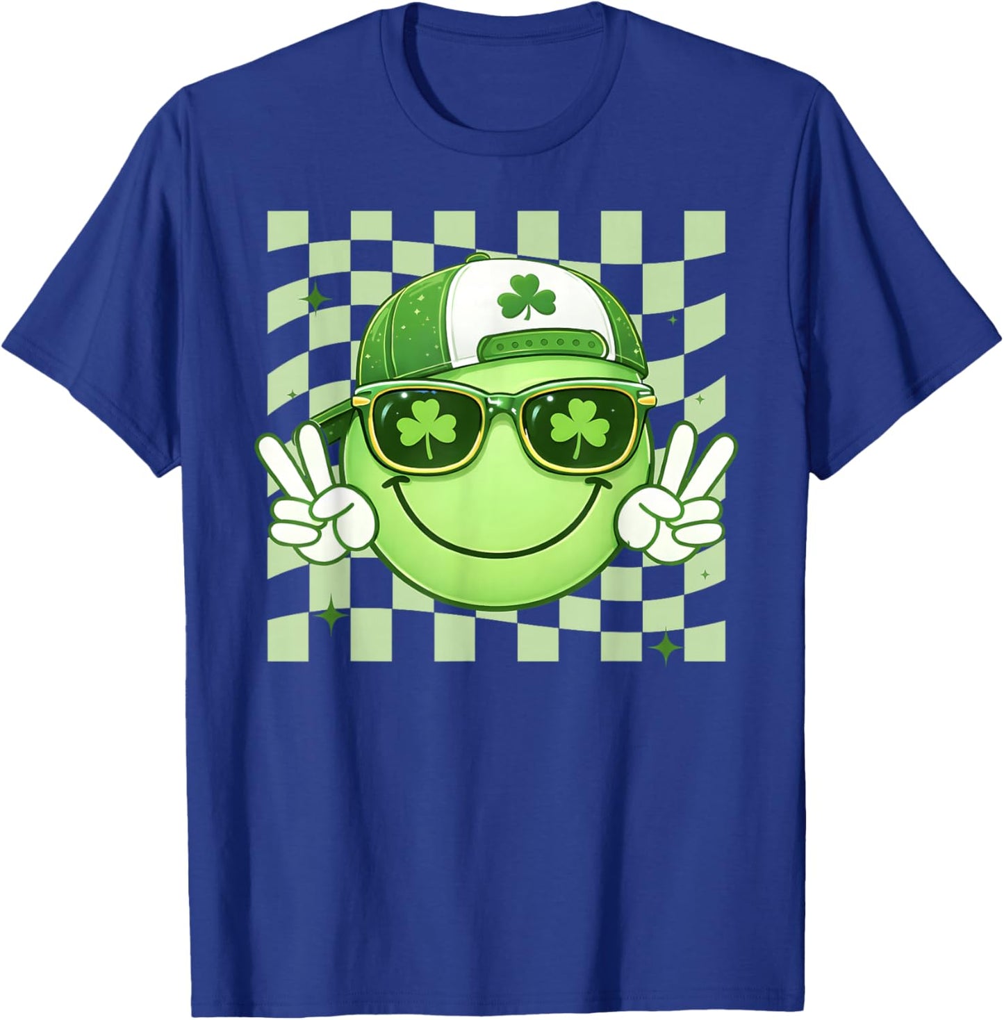Groovy St Patrick's Day Shamrock Smile Face Boy Men Kid T-Shirt - T-Shirt | Royal