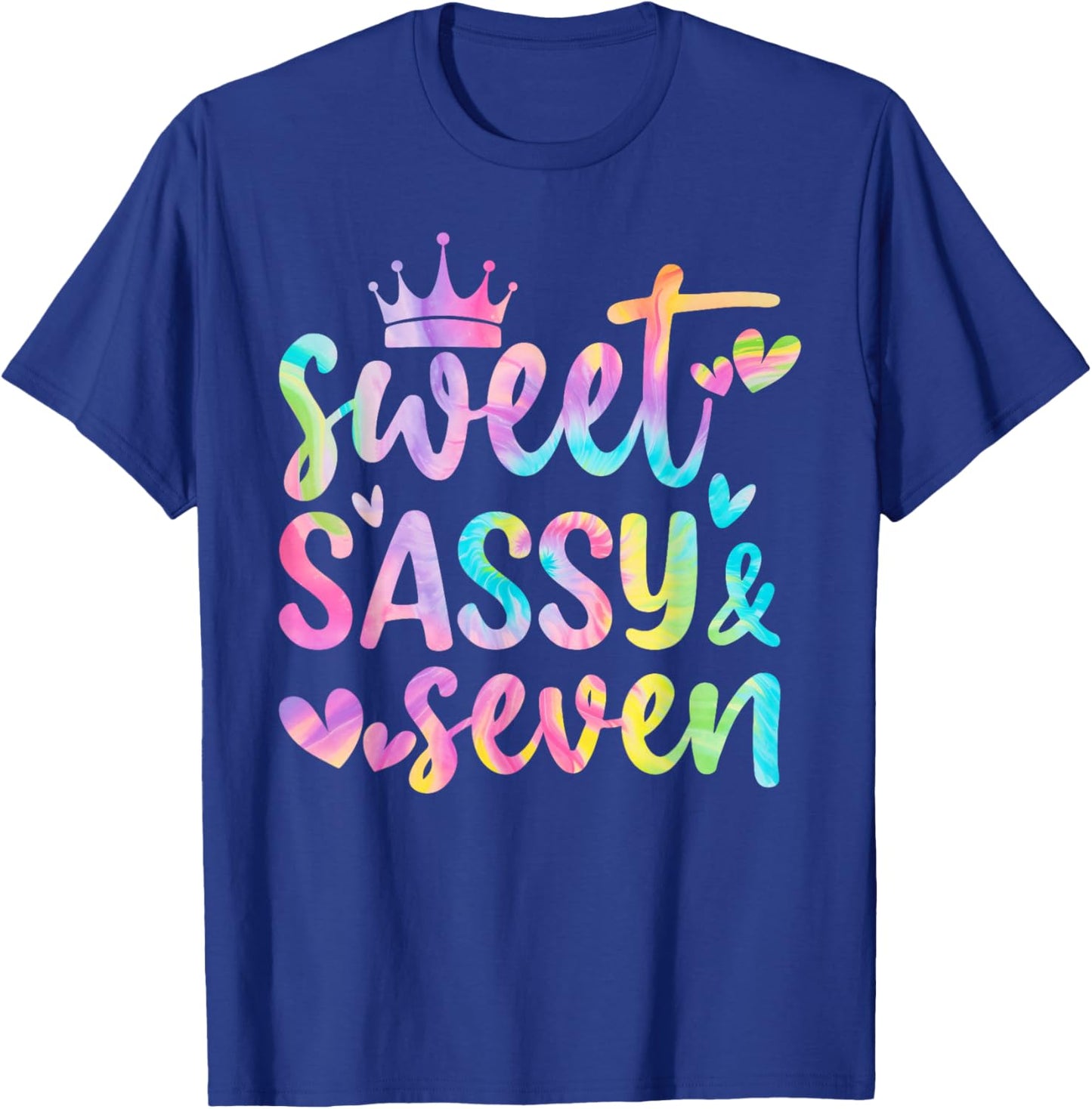 Sweet Sassy and Seven Girls Birthday Tie Dye 7 Year Old Kids T-Shirt - T-Shirt | Royal