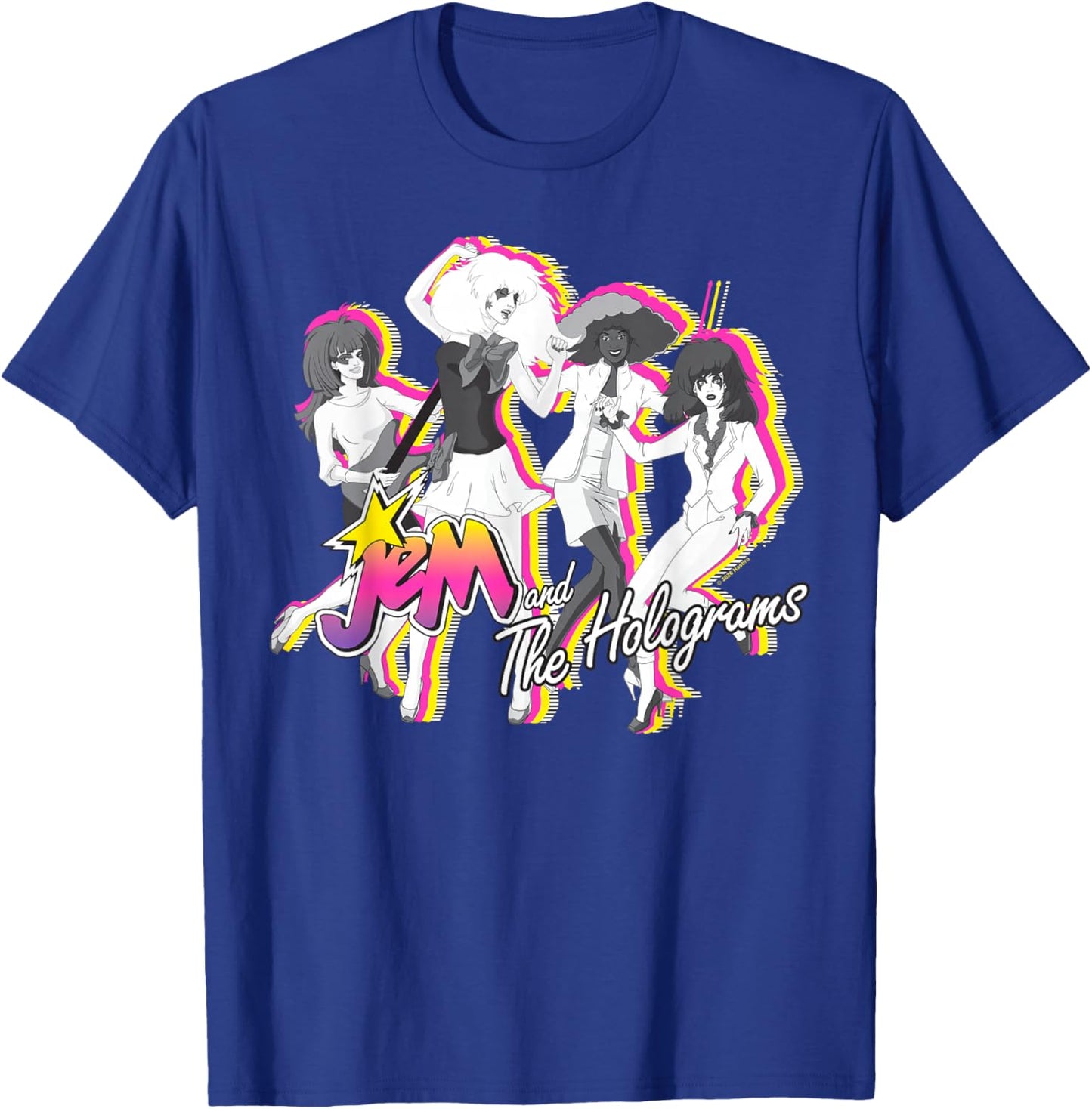Jem and The Holograms Full Band Colorful Layered Silhouettes T-Shirt - T-Shirt | Royal