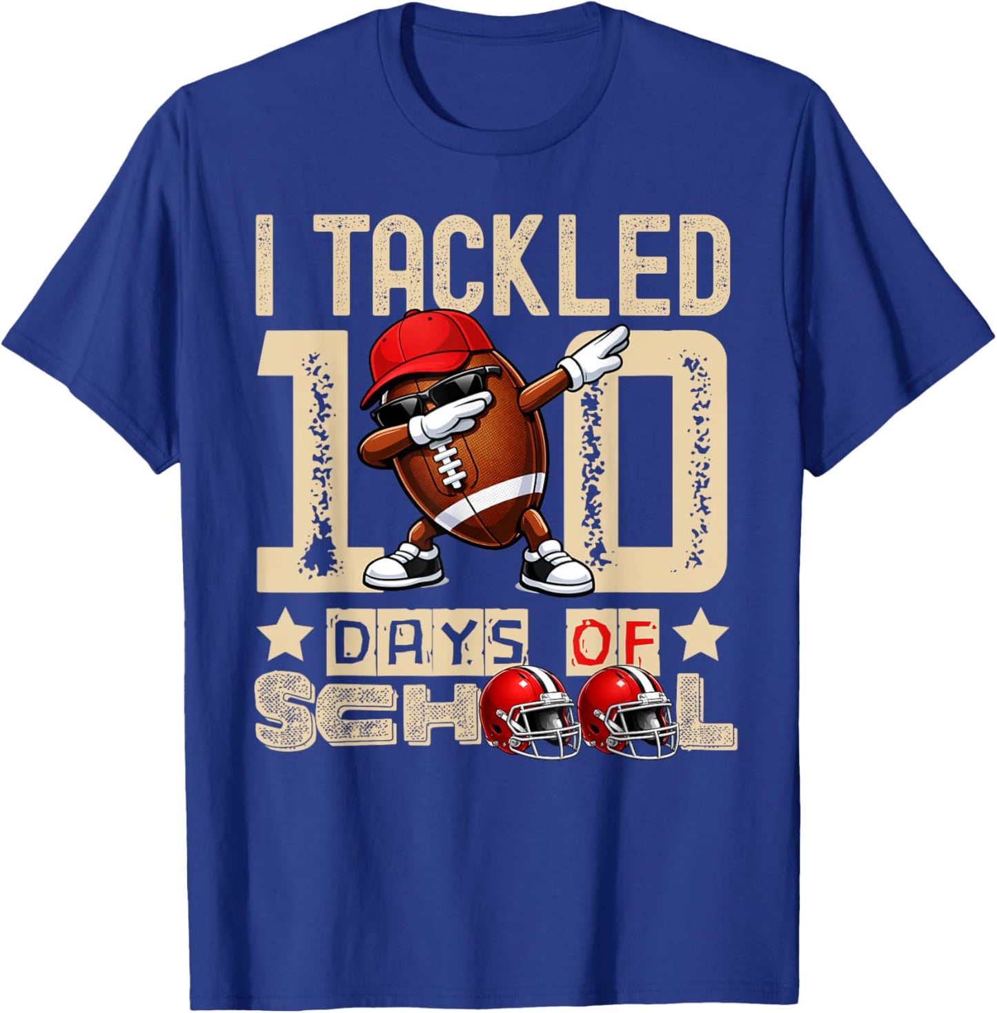 100 Days of School Football 100th Day of School for Boys T-Shirt - T-Shirt | Royal