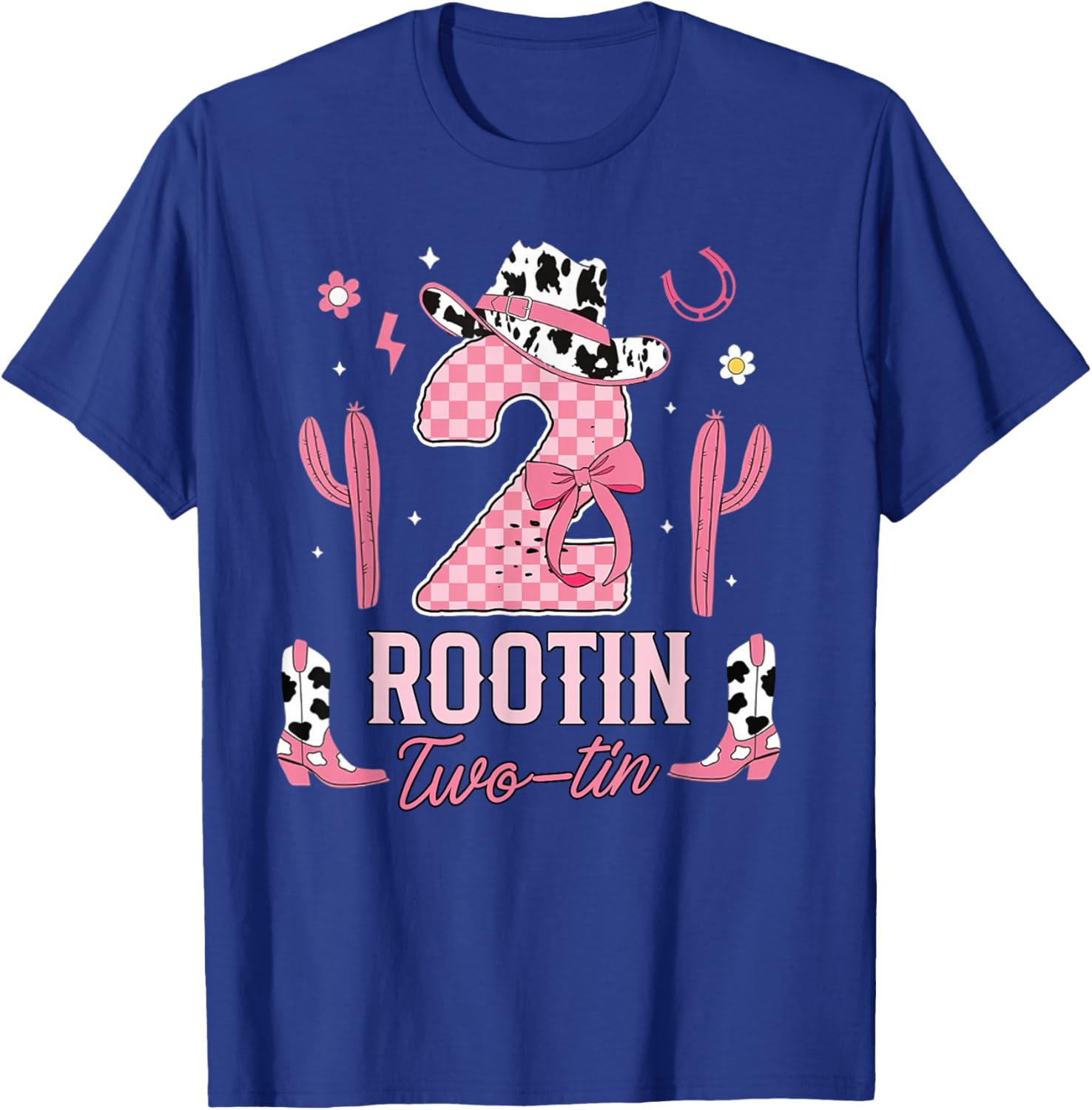 Rootin Two-tin Cowgirl Coquette Pink Bow 2nd Birthday Girl T-Shirt - T-Shirt | Royal