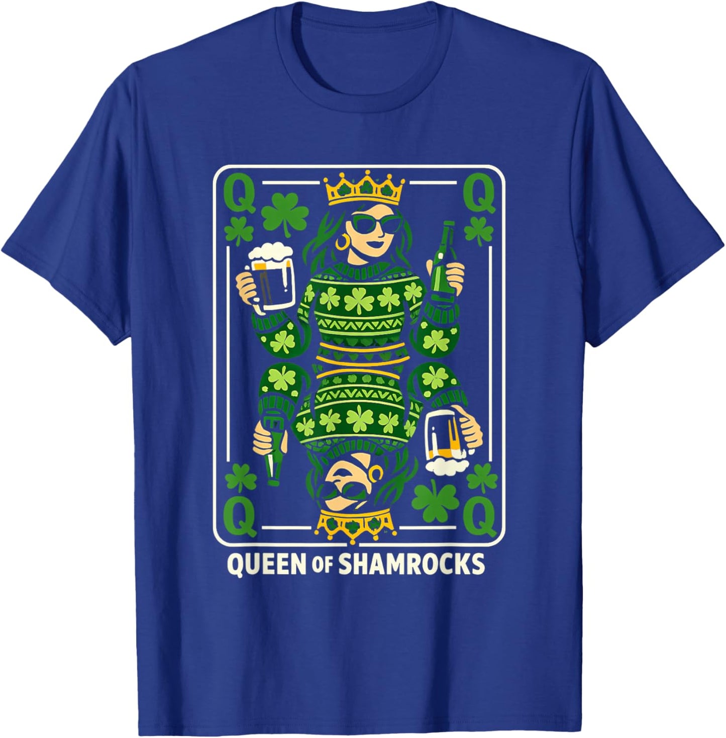 Queen of Shamrocks Shirt St Patrick’s Day Queen Playing Card T-Shirt - T-Shirt | Royal