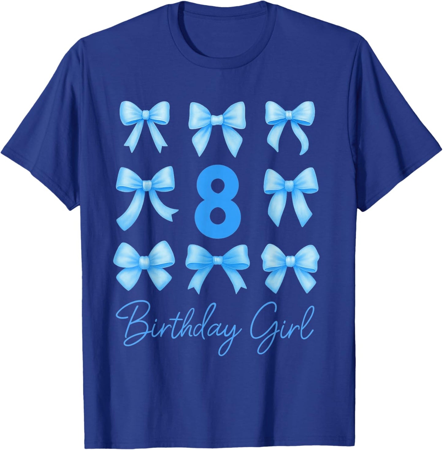 8 Year Old Aesthetic Girl Birthday Blue Coquette Bow T-Shirt - T-Shirt | Royal