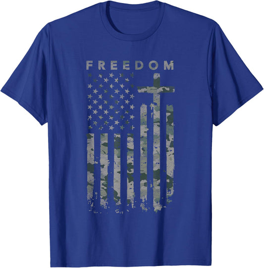 Freedom American Flag Cross Camo T-Shirt - T-Shirt | Royal