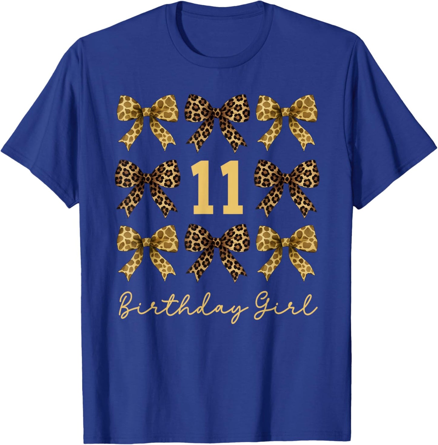 Safari 11th Birthday Girl Coquette Bow Animals Leopard Print T-Shirt - T-Shirt | Royal