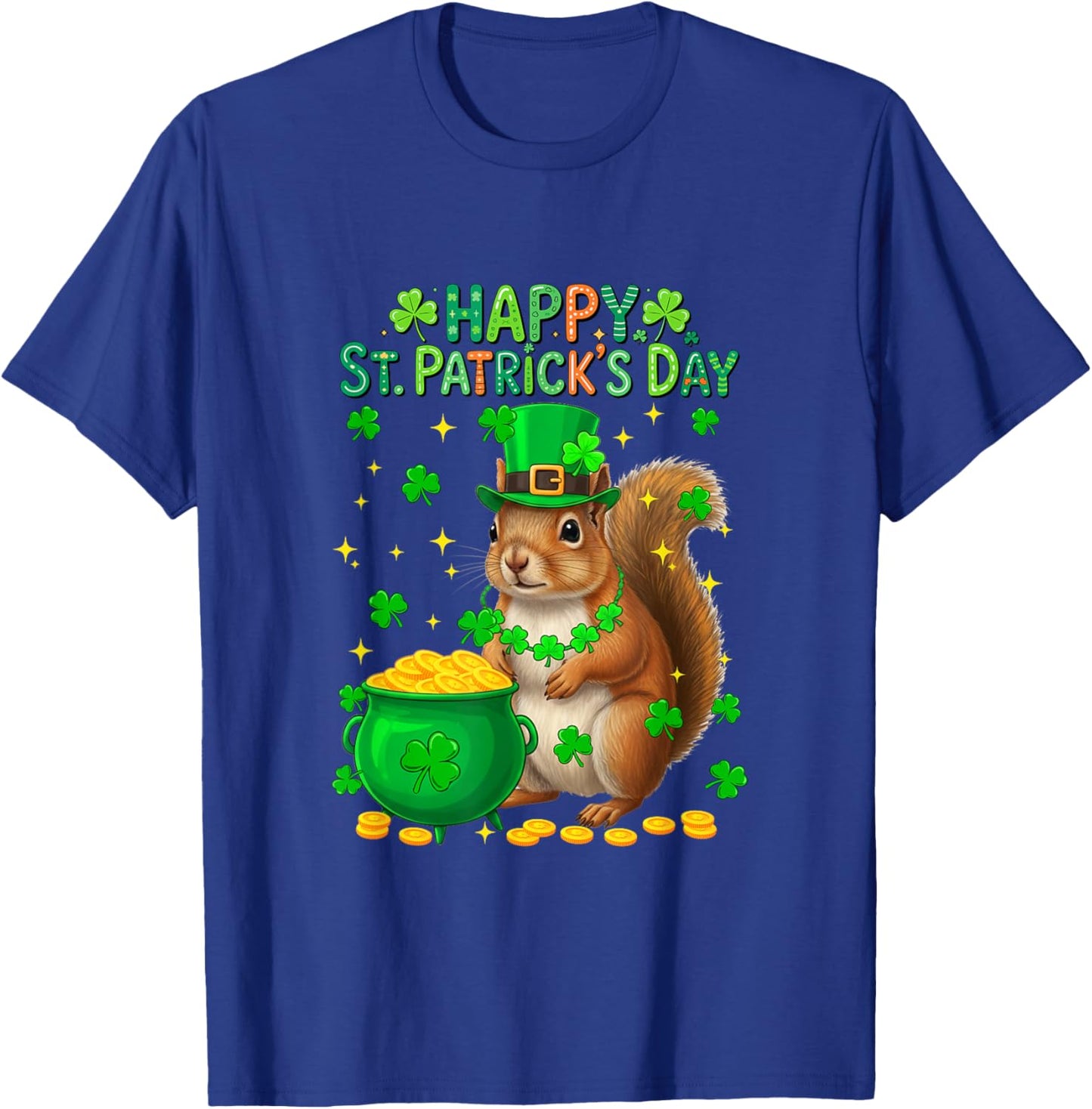 Happy St. Patrick's Day Squirrel Shamrocks Coins Lover Kids T-Shirt - T-Shirt | Royal