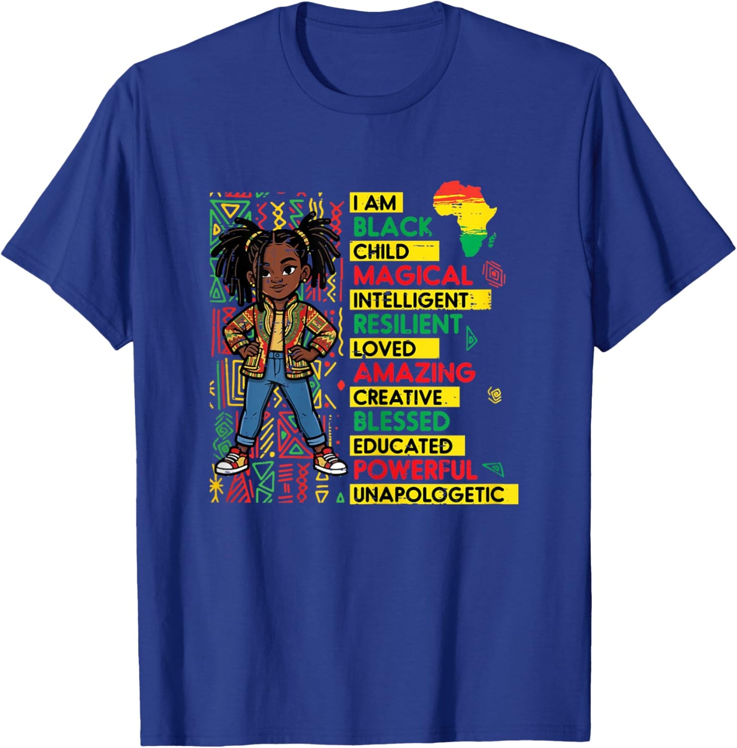 I Am Black Child Magical Intelligent African Girl Girls Kids T-Shirt - T-Shirt | Royal