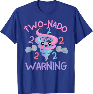 Two Nado Warning 2nd Birthday Funny Tornado Party T-Shirt - T-Shirt | Royal