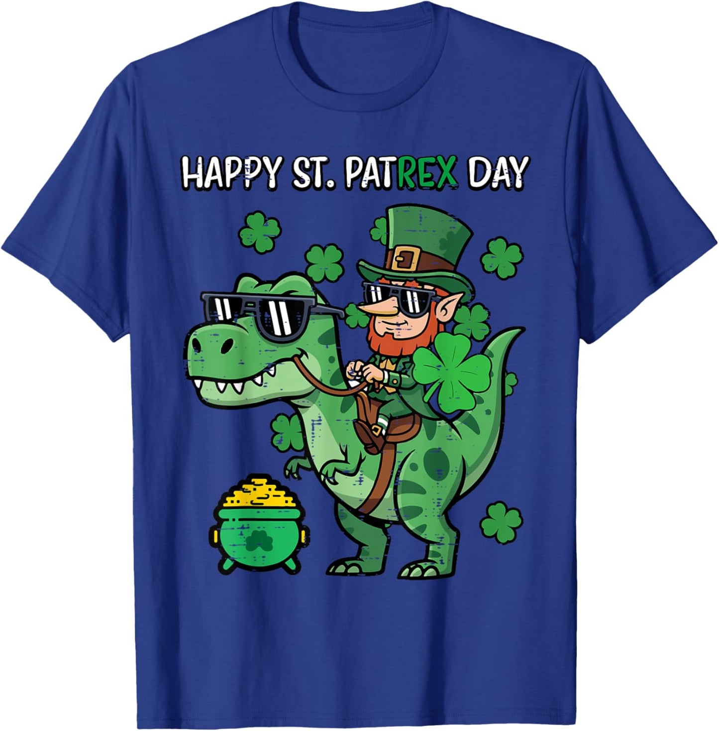 Happy St Patricks Pat Trex Day Dino Saint Pattys Boys Kids T-Shirt - T-Shirt | Royal